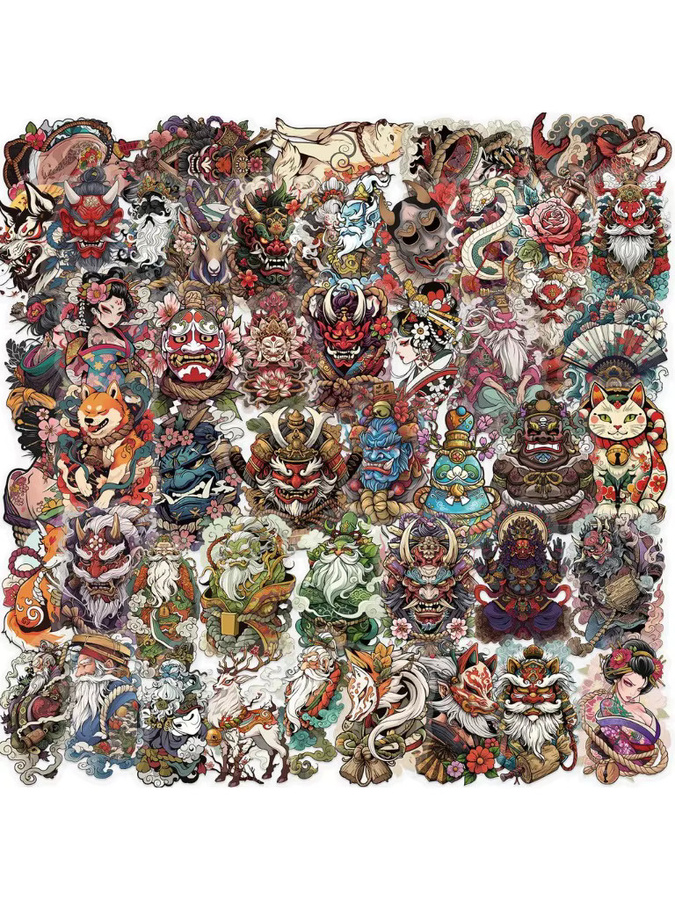 50 Stück transparente japanische Tattoo-Kunstaufkleber von Anime Worlds Store, wasserfeste PET-Aufkleber in Multicolour für Scrapbooking, Gitarre und Laptop - Bild 3