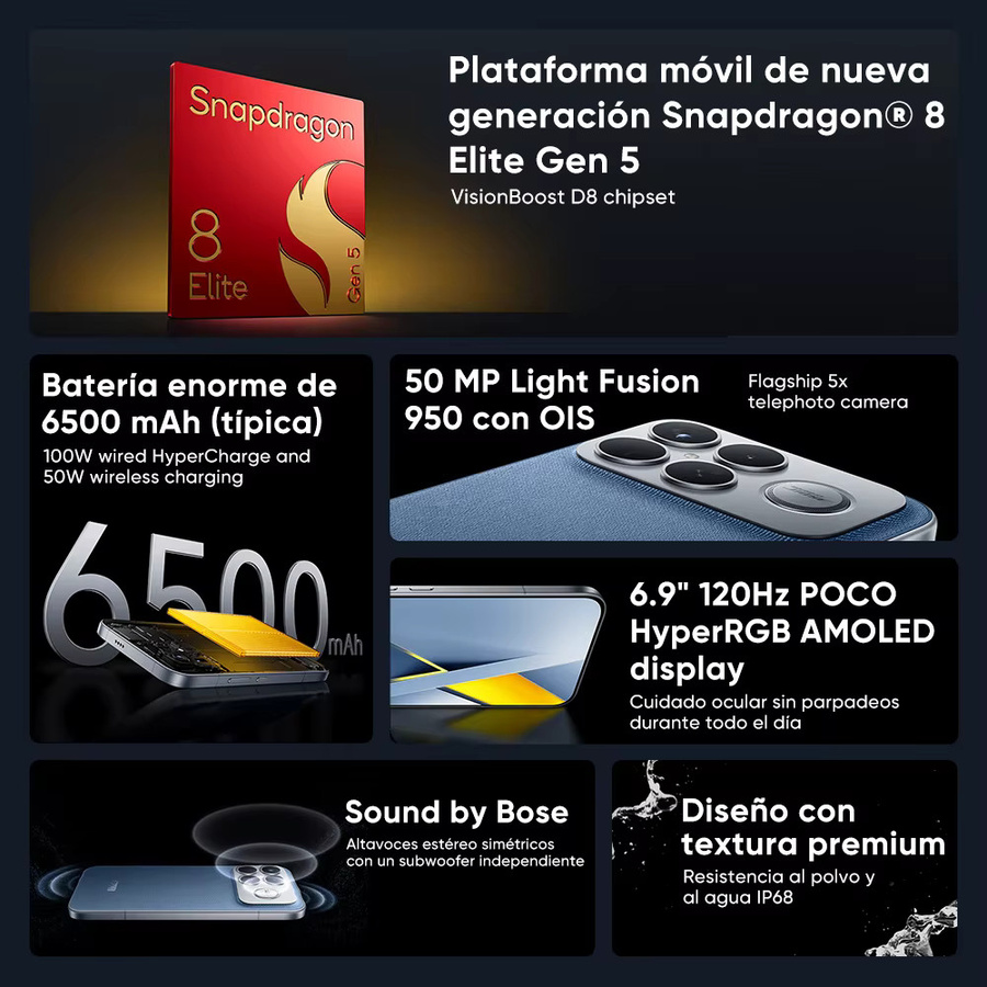 POCO F8 Ultra Globale Version 5G Smartphone mit Snapdragon 8 Elite Gen 5, 6,9-Zoll AMOLED-Display, 6500 mAh, 100 W HyperCharge, NFC und IP68, Schwarz - Bild 2