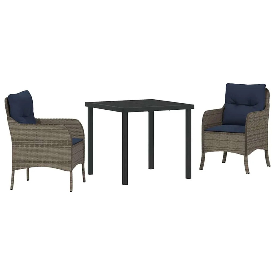 vidaXL Garten Essgruppe 3-teilig aus Poly-Rattan in Grau mit Kissen und Sicherheitsglas - Bild 2
