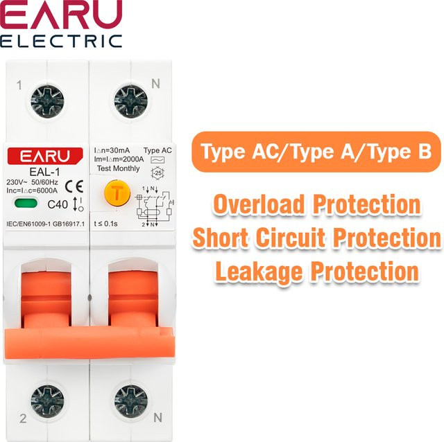 EARU 2er Set RCBO Fehlerstrom-Schutzschalter Typ AC A B 30mA Weiß - Bild 1