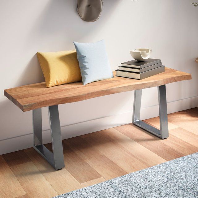 Garderobenbank FineBuy aus Akazie Massivholz mit modernem Design, Breite: 120 cm - Bild 1