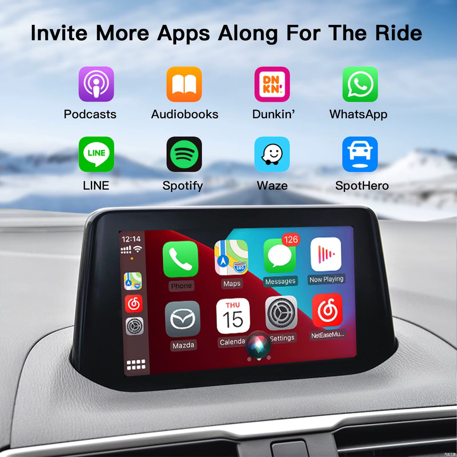 CARABC USB-C CarPlay und Android Auto Adapter zur Nachrüstung für Mazda 2 3 6 CX3 CX5 CX8 CX9 MX5 in Schwarz - Bild 4