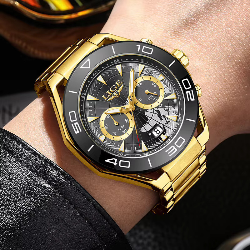 LIGE Chronograph, Quarz, Edelstahl, Schwarz, Herren - Bild 2