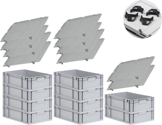 PROREGAL Spar Set mit 10x Eurobox Nextgen Economy inklusive Auflagedeckeln und 4x Schiebeschnappverschlüssen, Schwarz, H x B x T: 17 x 40 x 60 cm - Bild 1