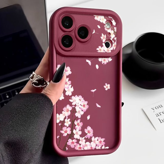 MOESOE Handyhülle mit rosa Pfirsichblüten-Muster für iPhone 17 Pro, 16, 15, 14, 13, 12 Pro Max – Stoßfeste weiche TPU-Hülle in Pink und Rot - Bild 1