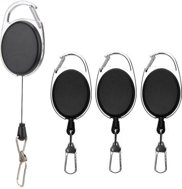 Einziehbarer Schlüsselanhänger und ID-Karabiner mit Rollmechanismus für Ausweishalter, Schwarz, Kunststoff, 2-4 Stück - Bild 1