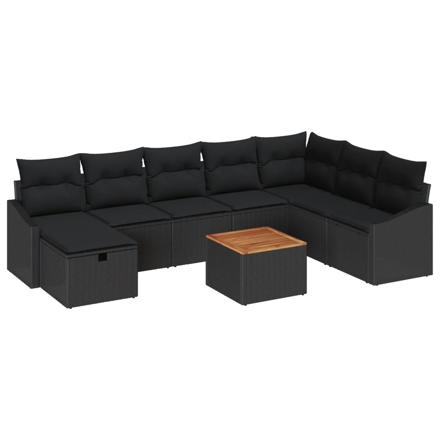vidaXL Garten-Sofa-Set aus Poly Rattan mit Kissen, 9-teilig, Schwarz - Bild 2