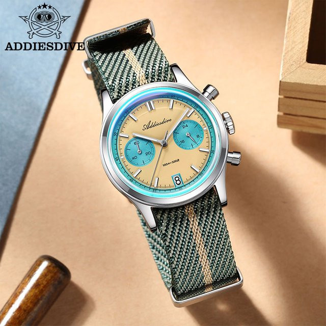 ADDIESDIVE Chronograph Armbanduhr, Quarz, Edelstahl, 38 mm, Herren - Bild 1
