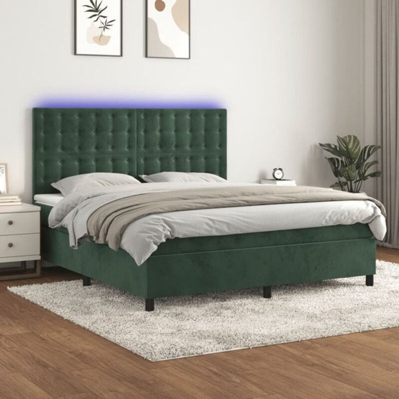 vidaxl Boxspringbett mit Matratze und LED in Dunkelgrün aus Samt, B/T/H: 160 x 200 x 118 cm - Bild 1