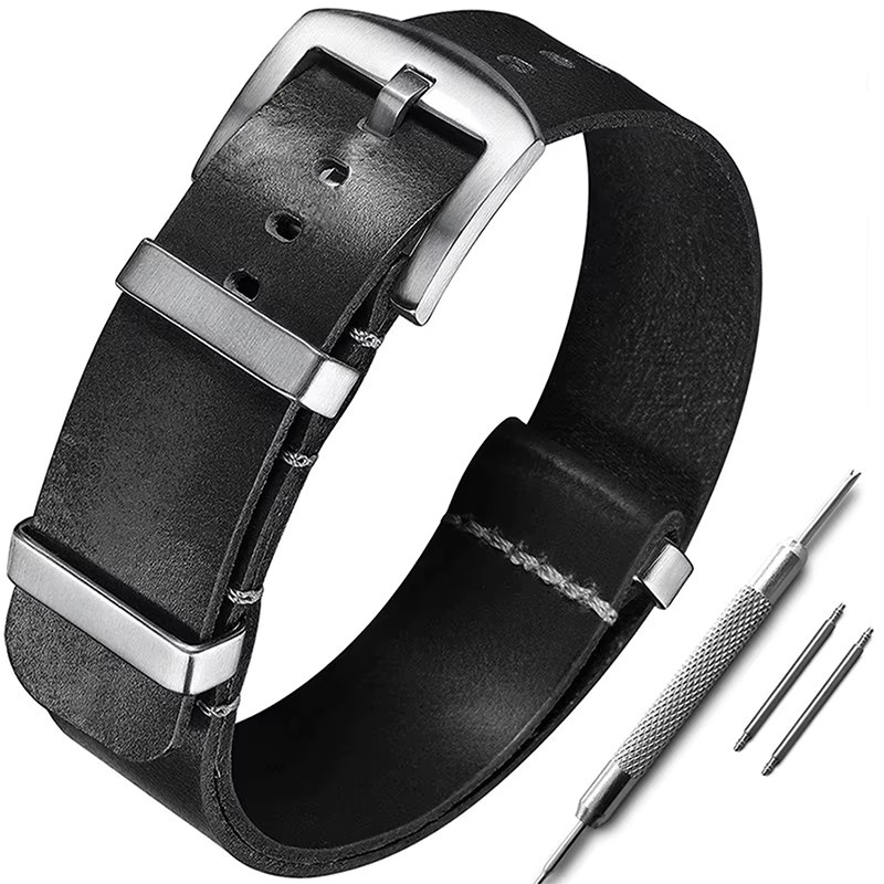 ADDIESDIVE Uhrenarmband Leder, 20 mm, Herren, Schwarz, Braun, Grün, Rot - Bild 1