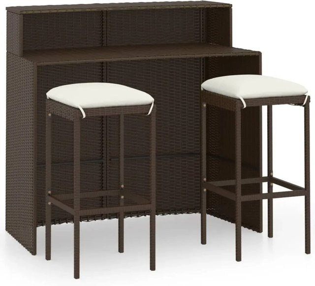 vidaXL 3-tlg Gartenbar-Set mit Kissen in Braun und Weiß aus Stahl und Polyester - Bild 1