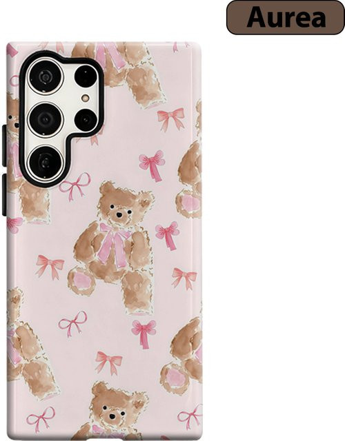 Teddy Dream Handyhülle mit rosa Schleife für Samsung Galaxy S25 Ultra, S24 und S23 Ultra Plus, stoßfeste Doppelschicht Rückabdeckung in Pink - Bild 1