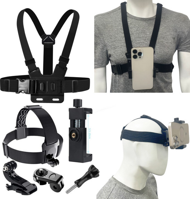 VeFly 6-teiliges Action-Kamera-Set in Schwarz mit Kopfgurt und Brustgurt-Halterung für GoPro und Osmo - Bild 1