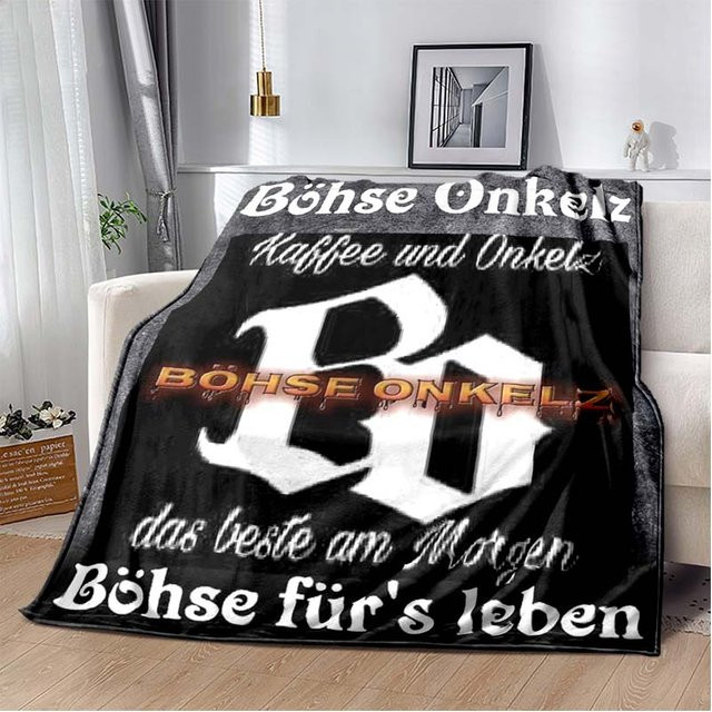 Böhse Onkelz Flanelldecke mit Totenkopf und Flügel Grafik, Schwarz, B/B: 80 x 120 cm - Bild 1