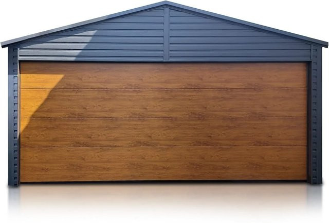 Liderstal Doppelgarage Standard aus Trapezprofilblech mit Seitengiebel und Sektionaltoren in Graphit, B/T/H: 590 x 500 x 310 cm - Bild 1
