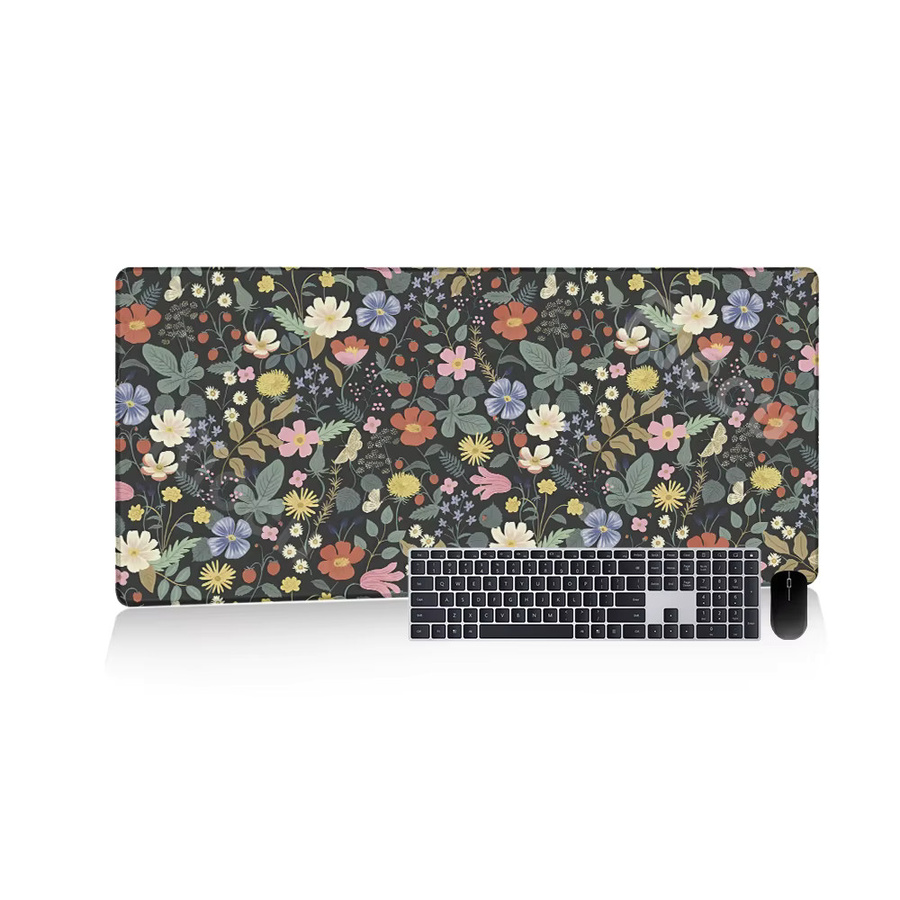 Riccu XXL Mausmatte mit Vintage-Pflanzenmuster in Multicolour, rutschfeste Schreibtischunterlage mit genähten Kanten für Computer, Büro und Gaming - Bild 4