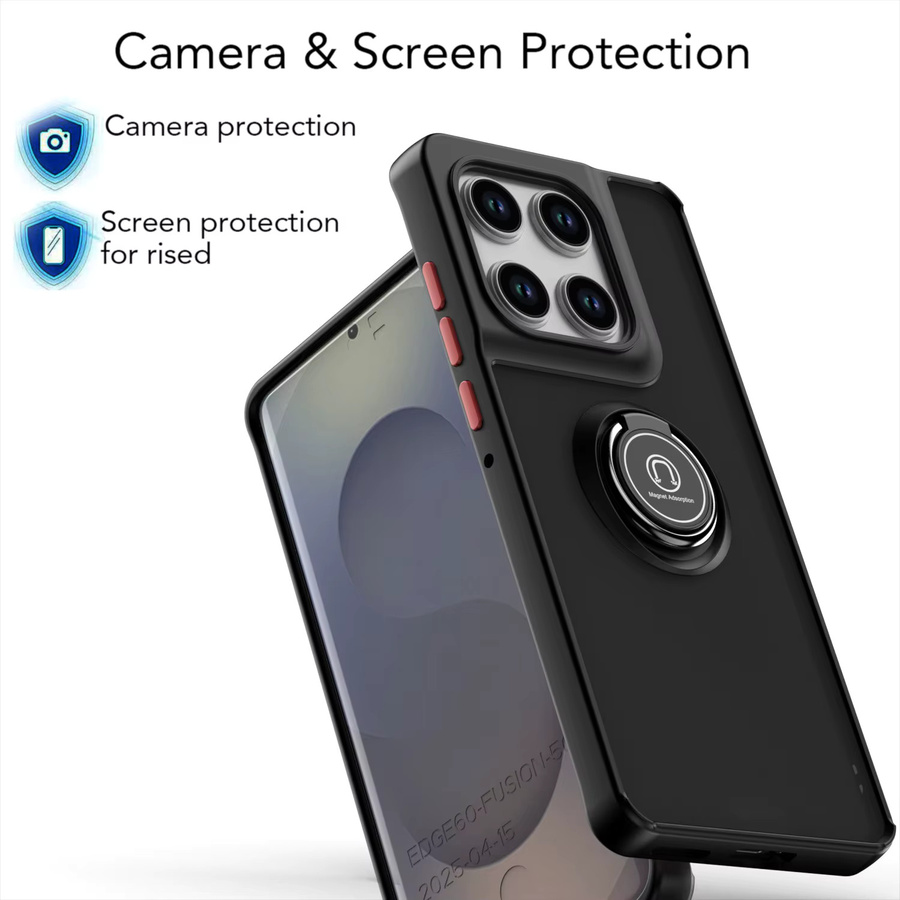 Stoßfeste Silikon-Schutzhülle für Motorola Edge 60 Fusion mit Metallring-Halter und matter Rückseite in Schwarz - Bild 4