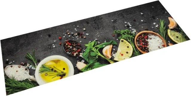 vidaXL Küchenteppich mit Gewürzdruck in Dunkelgrau, Waschbar und Rutschfest, Samt, B: 45 cm, L: 150 cm - Bild 1