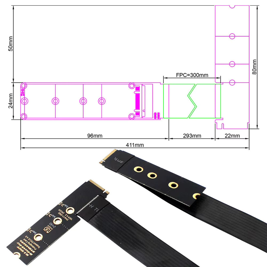 VODOOL M.2 NVMe NGFF M-Key SSD Verlängerungskabel PCIe 4.0 Extender in Schwarz für M.2 2230 2242 2260 2280 SSDs - Bild 6