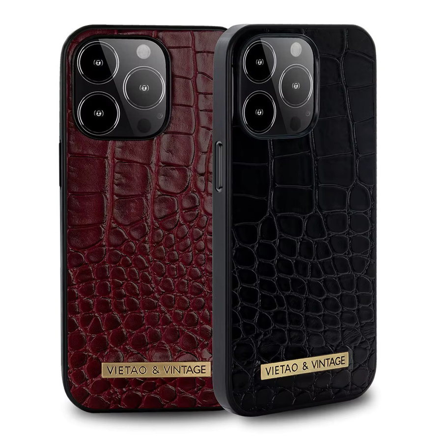 VIETAO Handyhülle aus PU-Leder mit Krokodilmuster für iPhone 16, 16 Pro, 16 Pro Max, 15, 12 und 11 in Rot - Bild 2