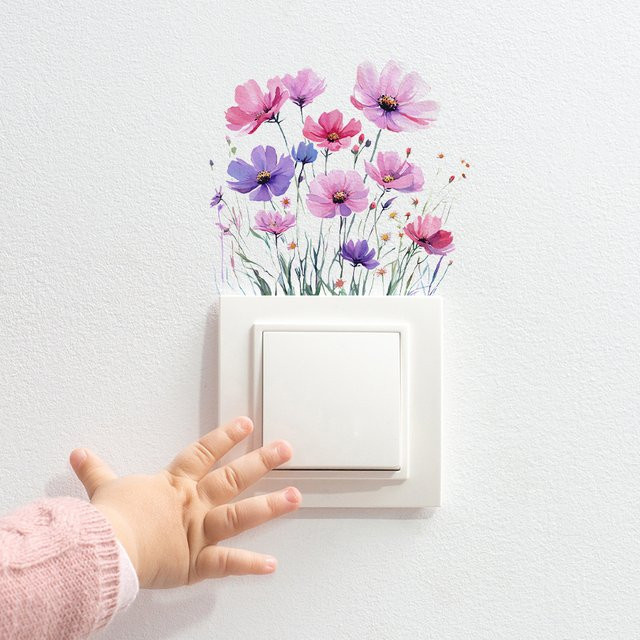 BRUP Abnehmbarer Wandaufkleber mit floralem Blumen-Design in Aquarell-Optik für Kinderzimmer und Schlafzimmer, Mehrfarbig - Bild 1