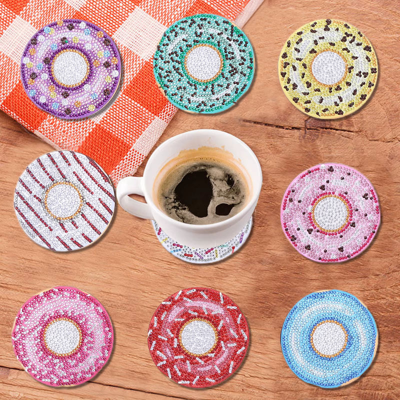 10-teiliges DIY-Diamant-Malerei-Kunstset mit Donut-Muster und Untersetzern in Mehrfarbig, Kristall-Strass-Mosaik aus Kunststoff - Bild 4