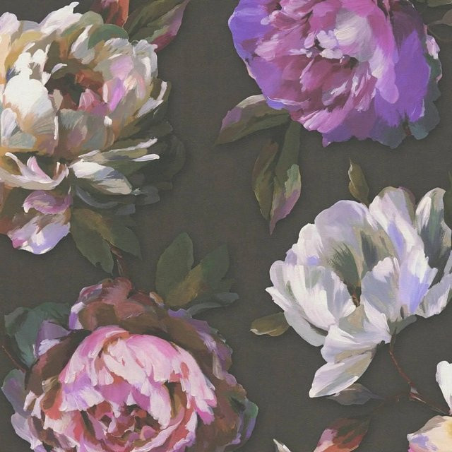 PROFHOME 396091-GU Blumen Tapete Floral Matt in Schwarz, Violett, Grün und Braun, Vlies-Tapete, Breite: 0,53 m, Länge: 10,05 m - Bild 1