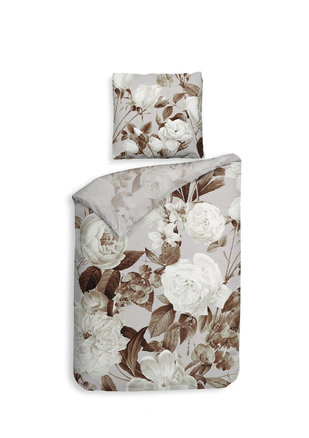 Heckett & Lane Mako-Satin Bettwäsche Danna mit floralem Blumenmuster in Beige und Braun, B/H: 155 x 220 cm - Bild 1