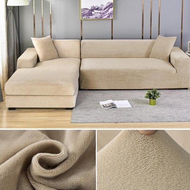 Elastischer Samt-Sofabezug von Your Warm Home für 4-Sitzer Ecksofas, Breite: 235-300 cm - Bild 1