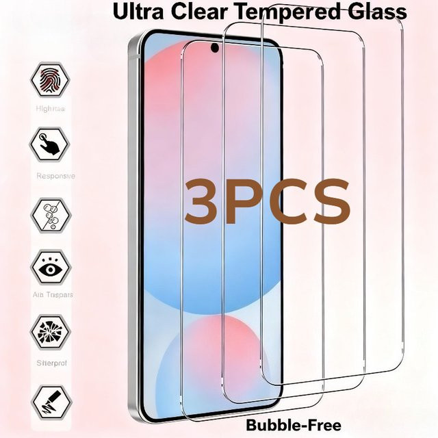 3er-Pack Samsung Full Cover Displayschutzfolie aus gehärtetem Glas, transparent, passend für Galaxy S25, S24, S23, S22, S21 Ultra, Plus, FE und andere Modelle - Bild 1