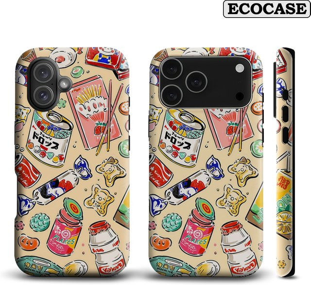 Handyhülle Potdemiel mit Retro japanischem Snack-Design für iPhone 17 16 15 14 13 12 Pro Max Plus, mehrfarbig, doppelschichtige Rückseite - Bild 1