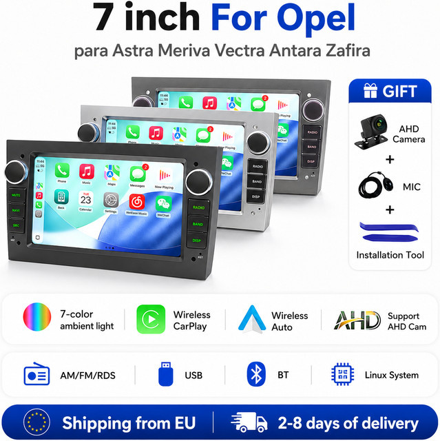 MEKEDE 7 Zoll Linux-System Multimedia-Autoradio mit Wireless CarPlay und Android Auto, unterstützt WIFI und Bluetooth, passend für Opel Astra Antara Vectra Corsa - Bild 1