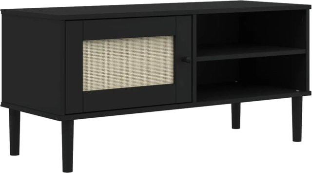 vidaXL TV-Schrank SENJA in Schwarz mit Rattan-Optik aus massivem Kiefernholz im Boho-Stil, B/T/H: 106 x 40 x 49 cm - Bild 1