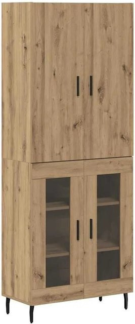 vidaXL Highboard 2-teilig aus Altholz-Optik Eiche und Glas in Braun, B/T/H: 120 x 34 x 69,5 cm - Bild 1