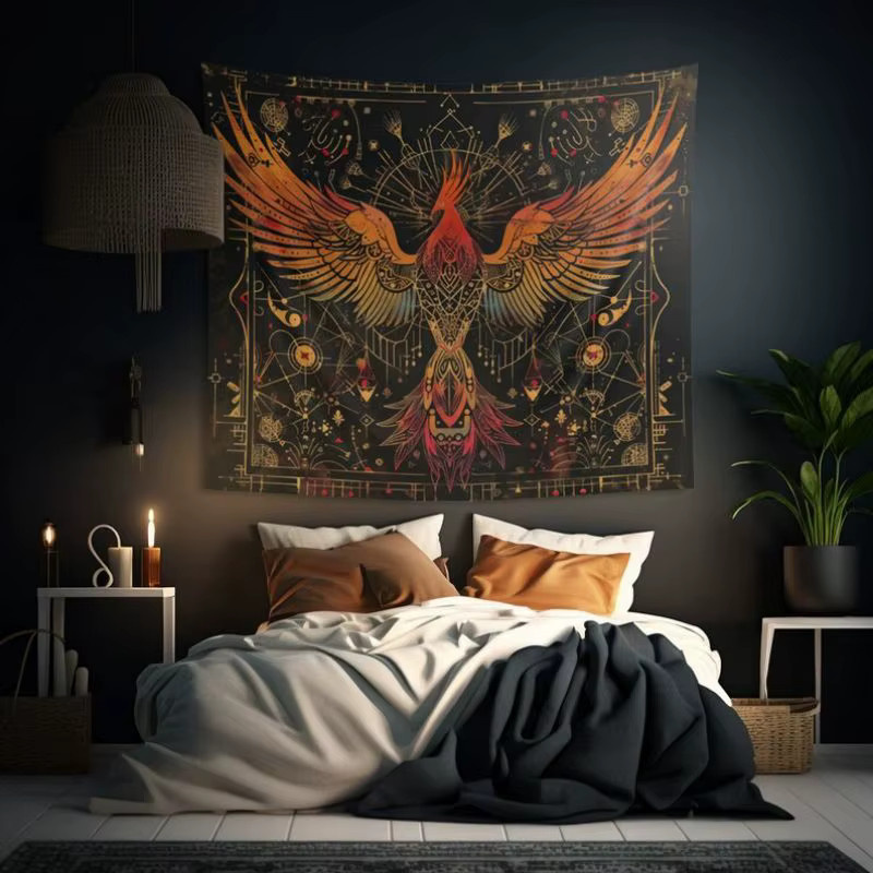 VIKAMA Phoenix Himmels-Wandteppich in Multicolour, mystischer Astrologie Wandbehang im Boho-Stil für dein Schlafzimmer oder Wohnzimmer - Bild 3