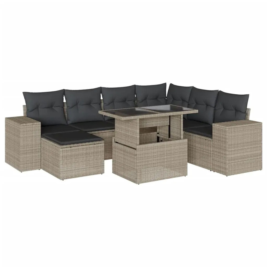 vidaXL 8-teilige Garten-Sofagarnitur in L-Form mit Polyrattan und Kissen, Anthrazit/Grau - Bild 2
