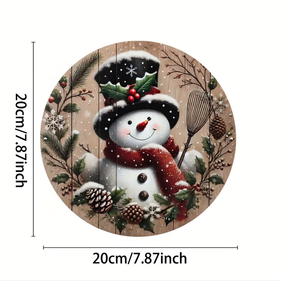 Potdemiel Schneemann-Kranz Vintage Wandkunst aus Metall, rundes Weihnachtsdekor, Mehrfarbig, Durchmesser: 20,32 cm - Bild 2