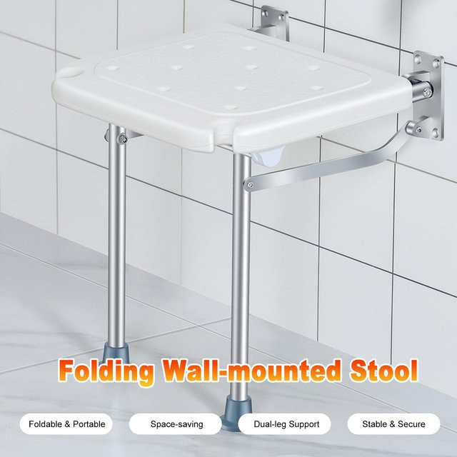 Aimo Klappbarer Duschsitz aus Aluminiumlegierung, Wandmontierter und Höhenverstellbarer Rutschfester Duschstuhl für Senioren und Schwangere - Bild 1