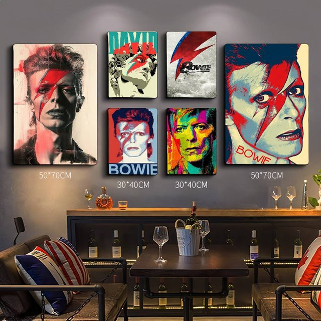 Selbstklebender David Bowie Wandaufkleber im Retro-Stil, wasserfester Papieraufkleber in Mehrfarbig, B/H: 15,0 x 15,0 cm - Bild 1