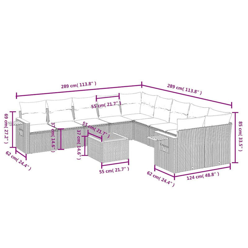 Vidaxl 11-teiliges Gartenmöbel-Set aus Polyrattan mit Kissen in Beige - Bild 1
