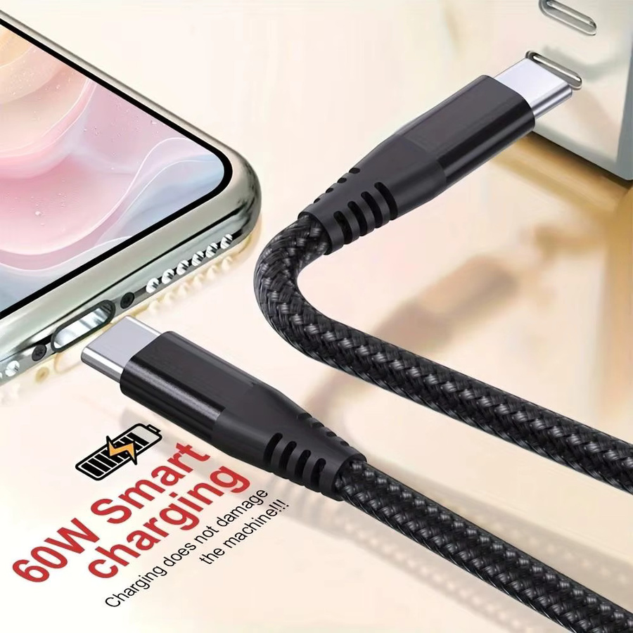 LAIHONEN USB-C zu USB-C Kabel mit 60W PD und 3A, Nylon-Ummantelung, 480Mbps Datenübertragung, Farbe: Grau - Bild 3