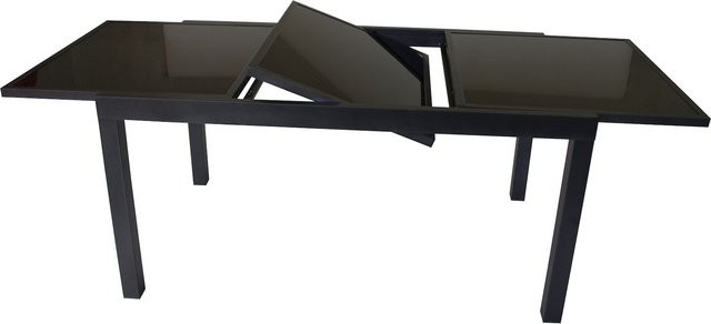 DEGAMO Ausziehtisch TORINO moderner Gartentisch aus Aluminium und Glas in Anthrazit und Schwarz, B/T: 150 bis 210 x 90 cm - Bild 1