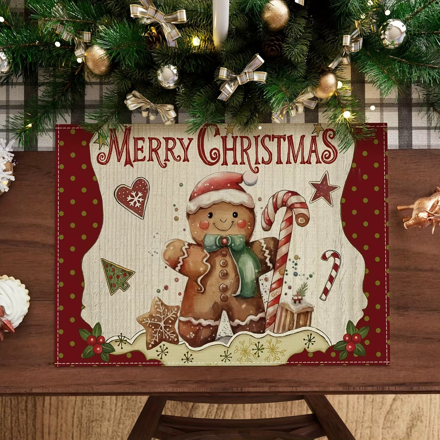 VIKAMA 4-teiliges Weihnachts-Tischset mit Lebkuchenmann Motiv in Multicolor - Bild 4