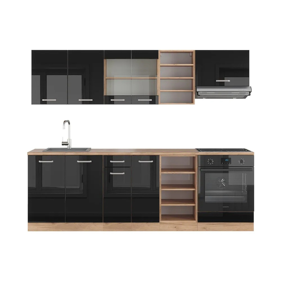 Vicco Küchenzeile R-Line in Schwarz und Eiche mit Goldakzenten, Breite: 240 cm - Bild 3