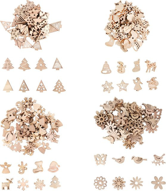 WEIGAO Weihnachts Holzanhänger aus natürlichem Holz mit Santa und Schneemann Motiven für DIY Bastelarbeiten, Braun - Bild 1