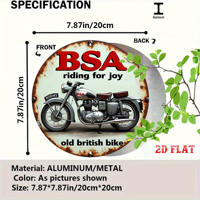 Vintage BSA Motorrad Metallschild Potdemiel rund in Rot und Grau, Durchmesser: 20 cm - Bild 2