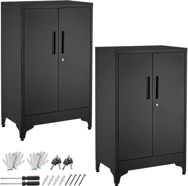 tectake Aktenschrank Blake Schwarz aus pulverbeschichtetem Stahl mit 2 verstellbaren Zwischenböden B/T/H: 60 x 40 x 100 cm - Bild 1