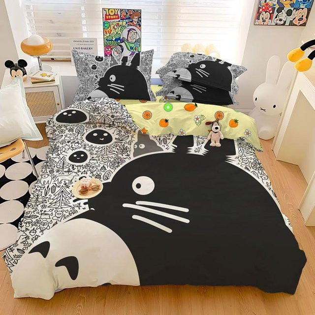 Flylo Bettwäsche-Set Mein Nachbar Totoro mit 3D Cartoon-Druck, Schwarz, B/H: 100 x 135 cm - Bild 1