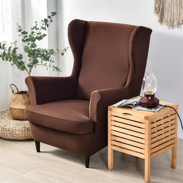 Bestbags Ohrensesselbezug aus Stretch-Spandex in Braun mit Sitzkissenbezügen - Bild 1
