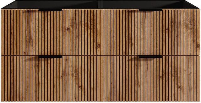 Waschbeckenunterschrank Vente-unique Madela in Schwarz und Naturfarben Hell mit Streifenoptik, Breite: 120 cm - Bild 1